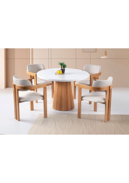 Milas Natural Ahşap Bohem Yemek Masası 110X110 modelleri