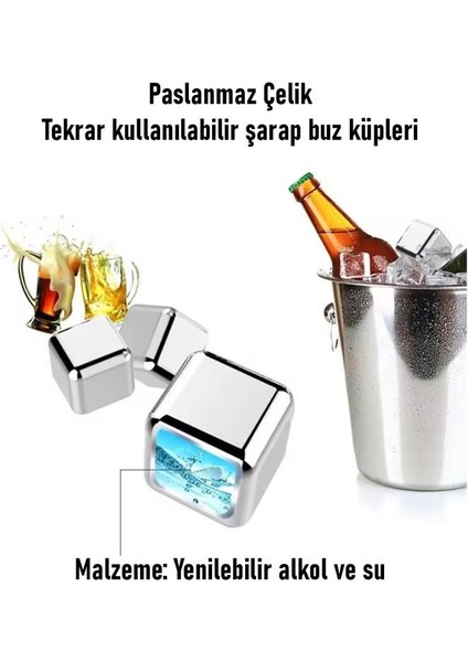 4'lü Çelik Buz Küpü ve Maşa Seti