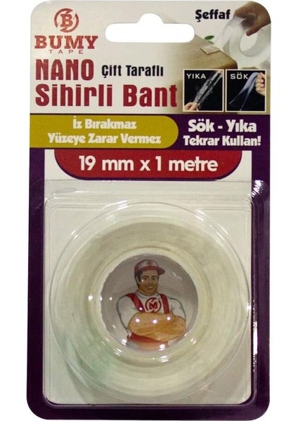 Nano Sihirli Bant 19 mm x 1 Mt/şeffaf/sök Yıka Tekrar Kullan