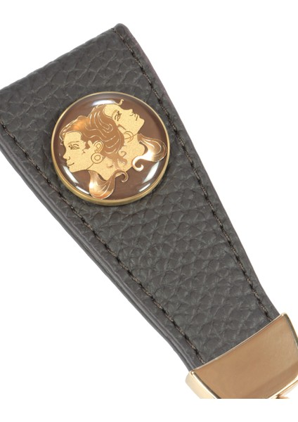 Kahverengi Deri Ikizler Burç Gold Anahtarlık fiyatları