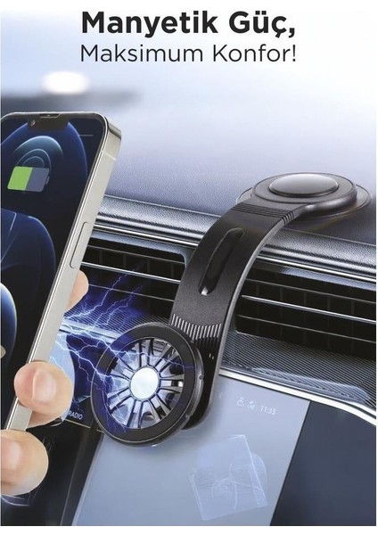 JX-057 Siyah Güçlü Manyetik 360° Dönebilen, Esnek, Yapışkan Tabanlı, Sarsıntı Önleyici Araç Içi Telefon Tutucu