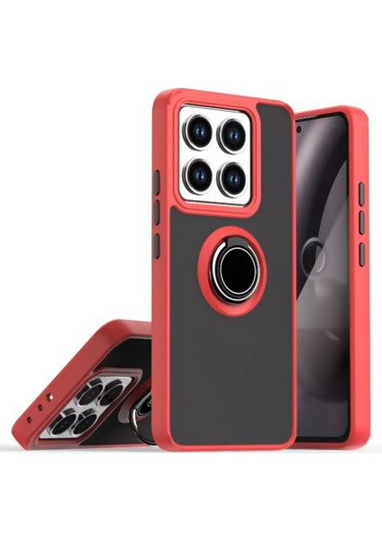 Xiaomi 14T Pro Uyumlu Kılıf Montreal Yüzüklü Standlı Kırmızı + Ekran Koruyucu