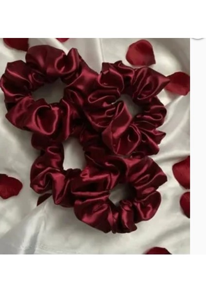 Kına Nişan Düğün - Lastikli Simit Bordo Saten 20 Li Scrunchie Toka Seti Nedime Hediyesi Kına