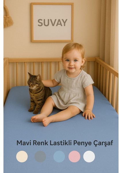Mavi Bebek Lastikli Çarşaf %100 Pamuklu Penye Park Yatak | 60X120 | 70X110 | 70X120 | 70X130 | 70X140