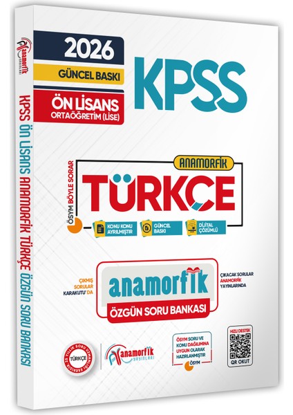 2026 Kpss Ön Lisans/ortaöğretim Türkçe Anamorfik Tek Kitap Özgün Soru Bankası Dijital Çözümlü