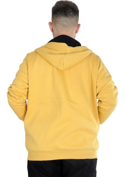Mode Xl Erkek Sweatshirt Kapşonlu Zippered Basic 20543 Hardal