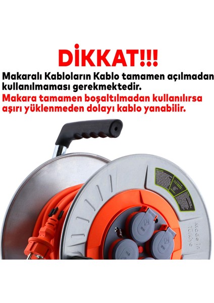 Metal Makaralı Seyyar Kablo Kapaklı 4 Prizli Uzatma Kablosu 3x1.5 mm Cca Kablo 35 Metre fırsatları
