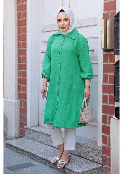 Düğmeli Yeşil Tesettür Tunik 70881Y