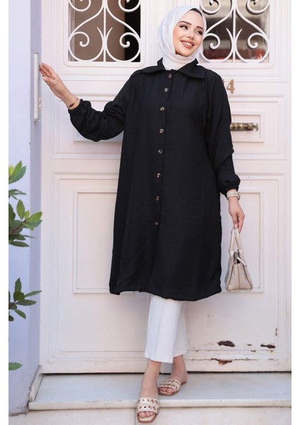 Düğmeli Siyah Tesettür Tunik 70881S
