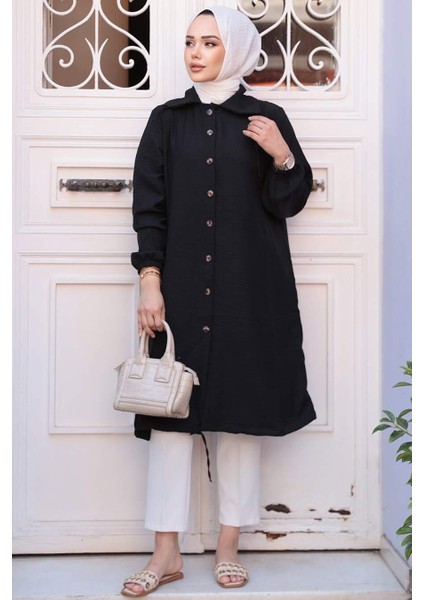 Düğmeli Siyah Tesettür Tunik 70881S fiyatları