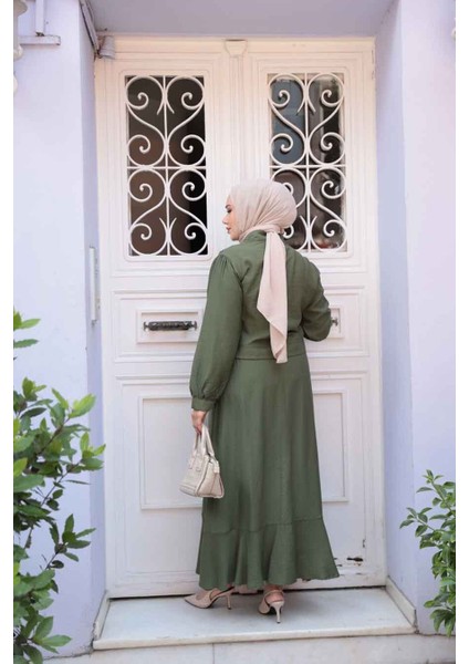 Düğmeli Haki Tesettür Etekli Ikili Takım 44741HK modelleri