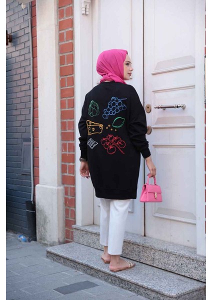 Desen Detaylı Siyah Tesettür Tunik 10653S modelleri