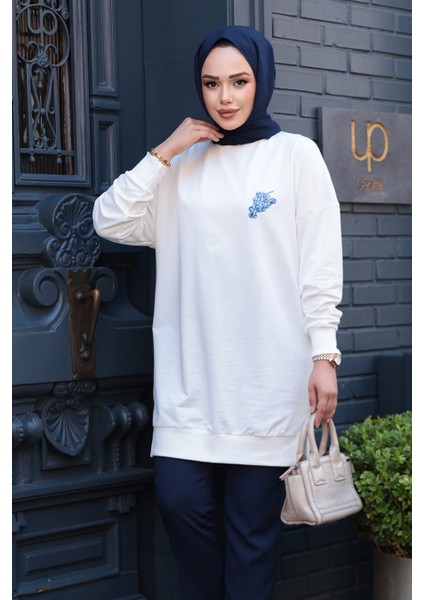 Desen Detaylı Ekru Tesettür Tunik 10653E