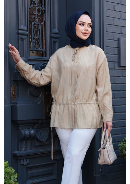 Düğmeli Yağ Yeşili Tesettür Gömlek 32358YY