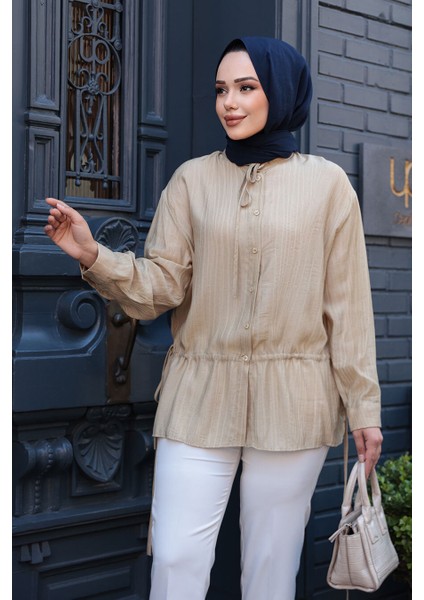 Düğmeli Yağ Yeşili Tesettür Gömlek 32358YY modelleri