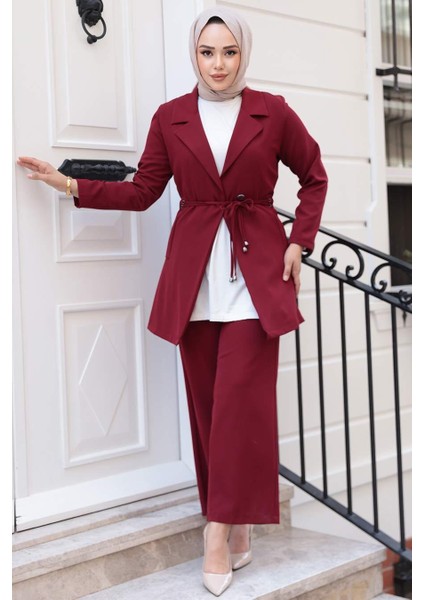 Ceketli Bordo Tesettür Ikili Takım 62221BR