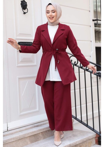 Ceketli Bordo Tesettür Ikili Takım 62221BR modelleri