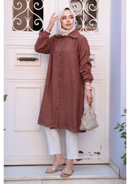 Düğmeli Kahverengi Tesettür Tunik 70881KH fiyatları