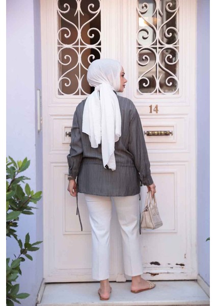 Düğmeli Füme Tesettür Gömlek 32358FU