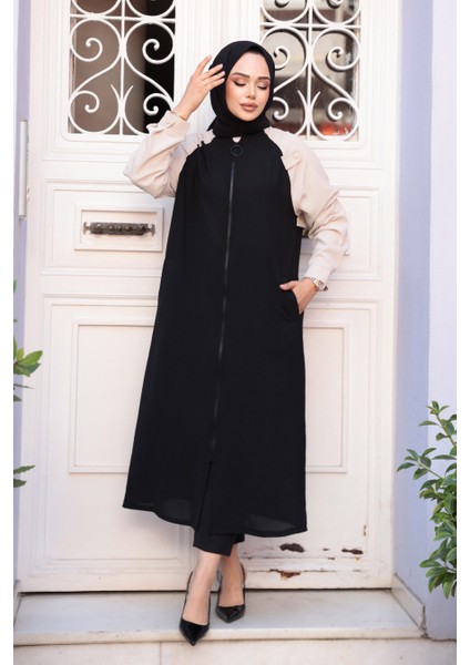 Blok Renkli Siyah Tesettür Hırka 15200S fiyatları