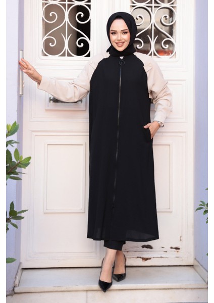 Blok Renkli Siyah Tesettür Hırka 15200S modelleri