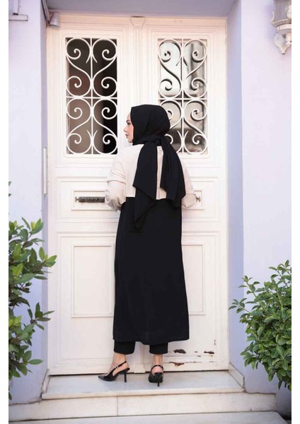 Blok Renkli Siyah Tesettür Hırka 15200S fırsatları