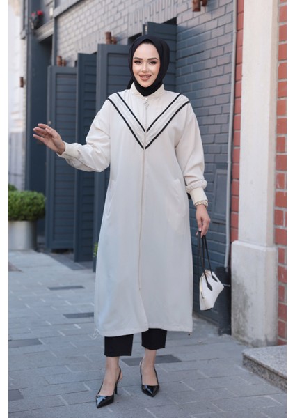 Fermuarlı Bej Tesettür Hırka 15201BEJ