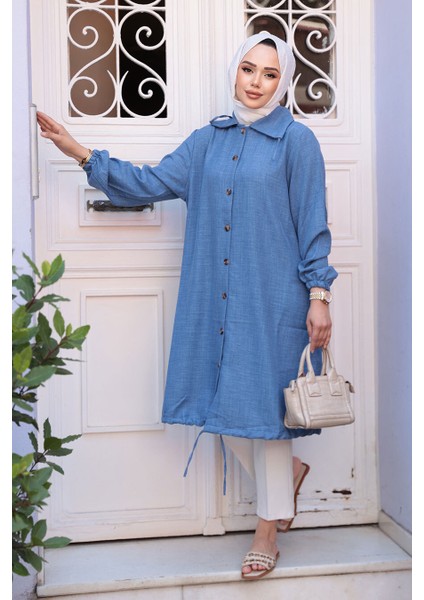 Düğmeli Indigo Mavisi Tesettür Tunik 70881IM