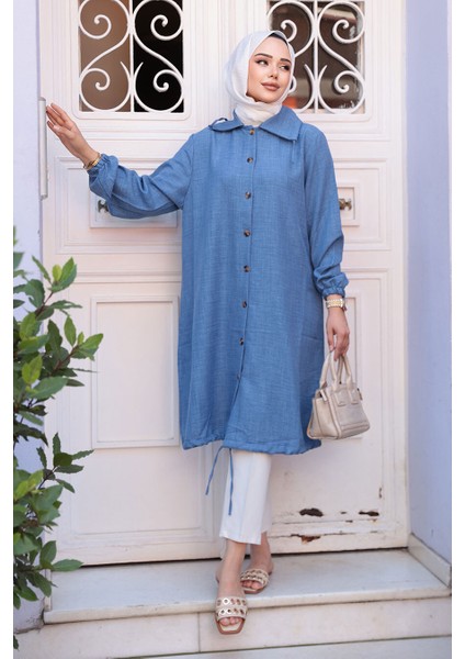 Düğmeli Indigo Mavisi Tesettür Tunik 70881IM fiyatları