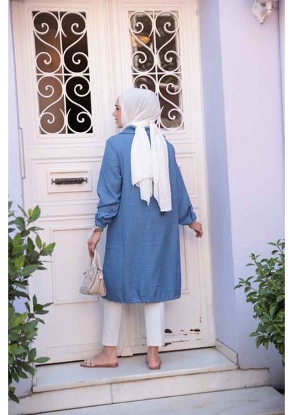 Düğmeli Indigo Mavisi Tesettür Tunik 70881IM fırsatları