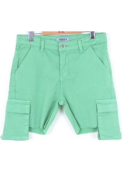 Erkek Çocuk Kargo Cepli Kemerli Mint Şort %100 Pamuk indirimleri