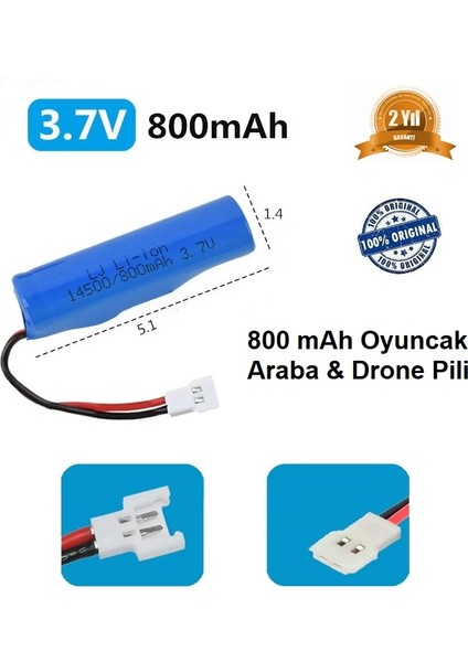 800 Mah Beyaz Soket Li-On 3.7V Soket Drone Pili Oyuncak Araba Pili 14500