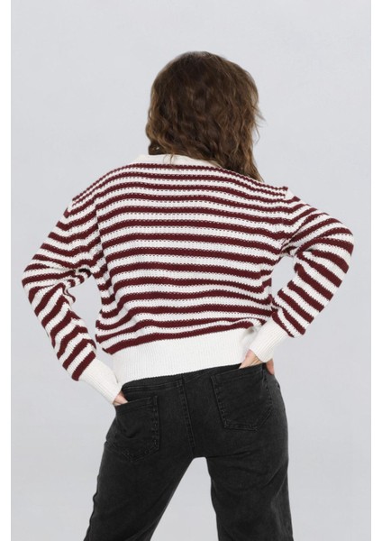 Kadın Düğme Detaylı Çizgili Triko Hırka FLT1004 fırsatları