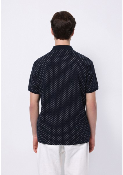 Regular Fit Polo Yaka Baskılı Erkek Lacivert Kısa Kol Tişört fiyatları