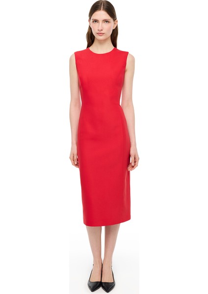 Kırmızı Dellas Slim Fit Midi Boy Elbise