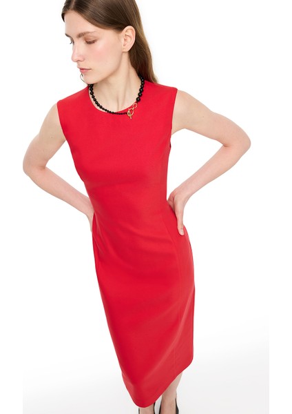 Kırmızı Dellas Slim Fit Midi Boy Elbise modelleri