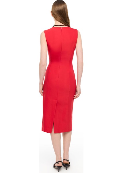 Kırmızı Dellas Slim Fit Midi Boy Elbise fırsatları