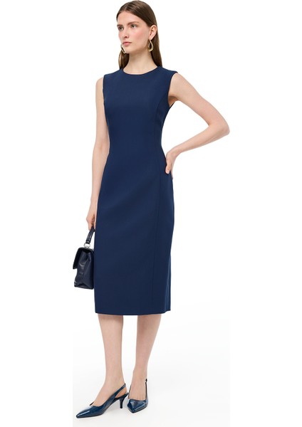 Lacivert Dellas Slim Fit Midi Boy Elbise