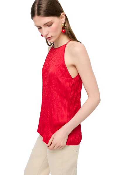 Kırmızı Deylas Regular Fit Halter Yaka Bluz