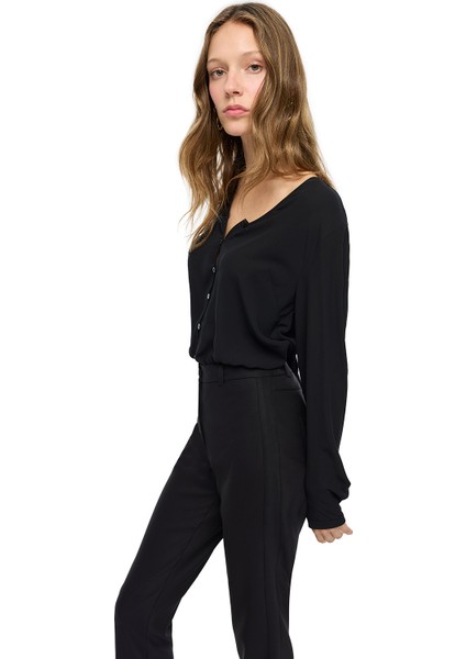 Siyah Ametist Rahat Kalıp V-Yaka Bluz modelleri