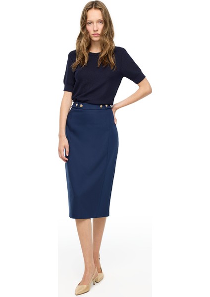 Lacivert Dellas Regular Fit Yüksek Bel Standart Boy Etek