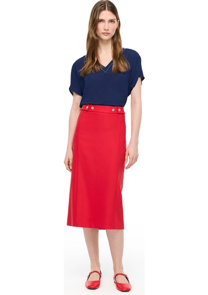 Kırmızı Dellas Regular Fit Yüksek Bel Standart Boy Etek