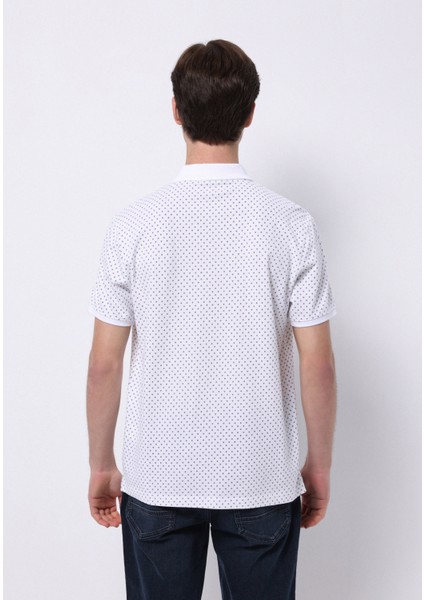 Regular Fit Polo Yaka Baskılı Erkek Beyaz Kısa Kol Tişört fiyatları