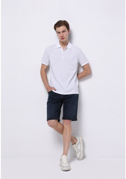 Regular Fit Polo Yaka Baskılı Erkek Beyaz Kısa Kol Tişört modelleri