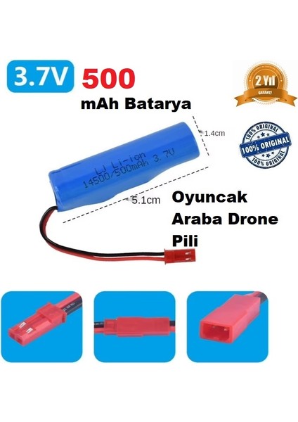 500 Mah Li-On 3.7V Kırmızı Soket Drone Pili Oyuncak Araba Pili 14500
