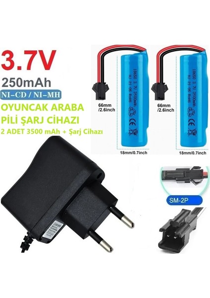 Oyuncak Araba Pili Şarj Cihazı + 2 Adet 3500 Mah 3.7V 18650 Li-Ion Pil