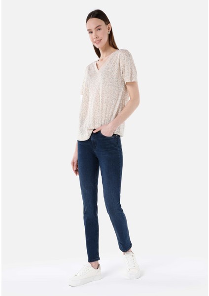 Slim Fit Orta Bel Düz Paça Kadın Indigo Jean Pantolon