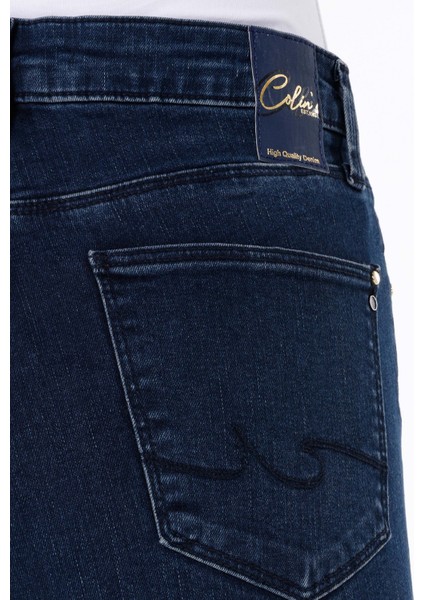 Slim Fit Orta Bel Düz Paça Kadın Indigo Jean Pantolon
