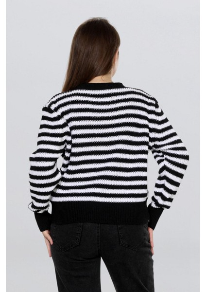 Kadın Düğme Detaylı Çizgili Triko Hırka FLT1004 fiyatları