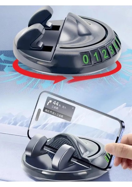 360° Dönebilen Siyah Renk Yapışkanlı Numaratörlü Araç Telefon Tutucu Numaratör 50 Adet Rakam
